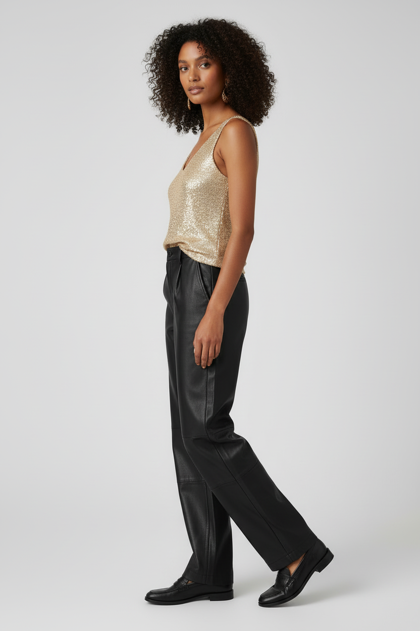 Gold sequin top side view