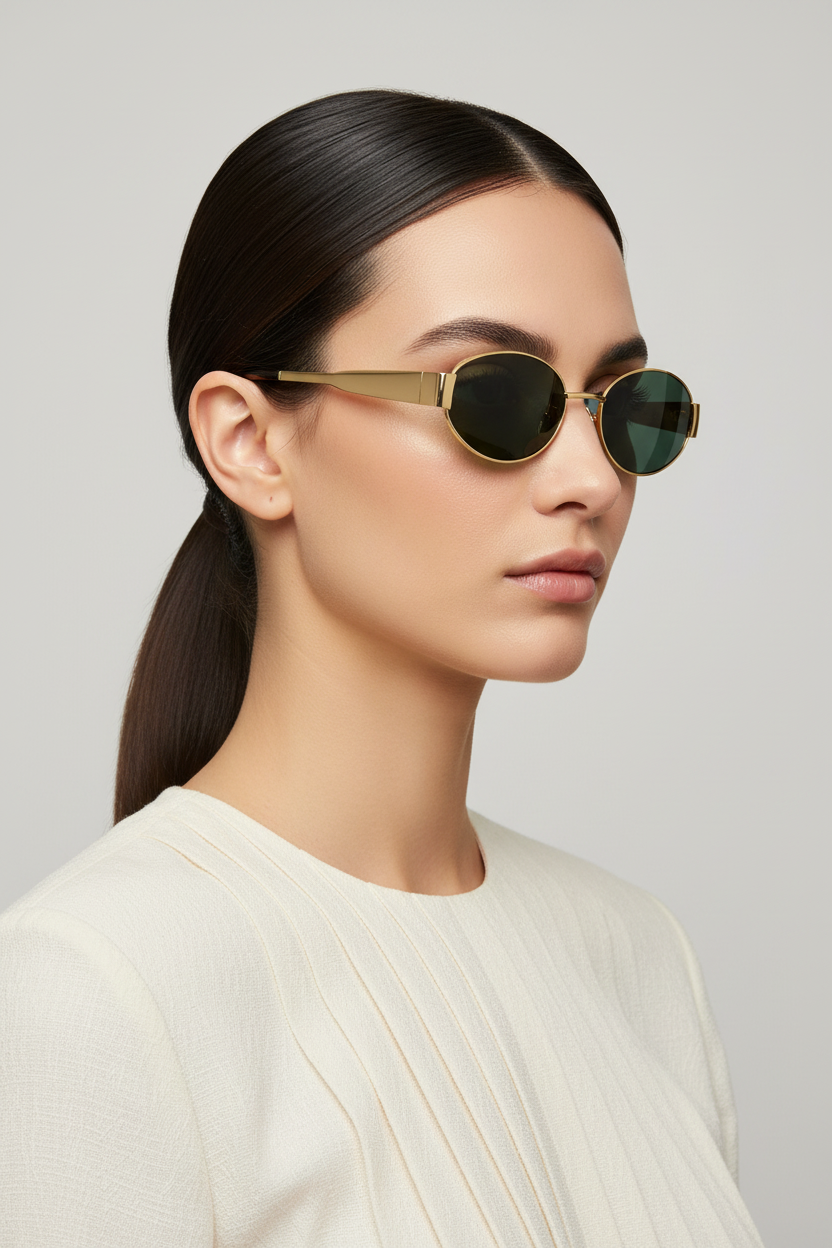 Gouden ovale zonnebril close-up zijkant