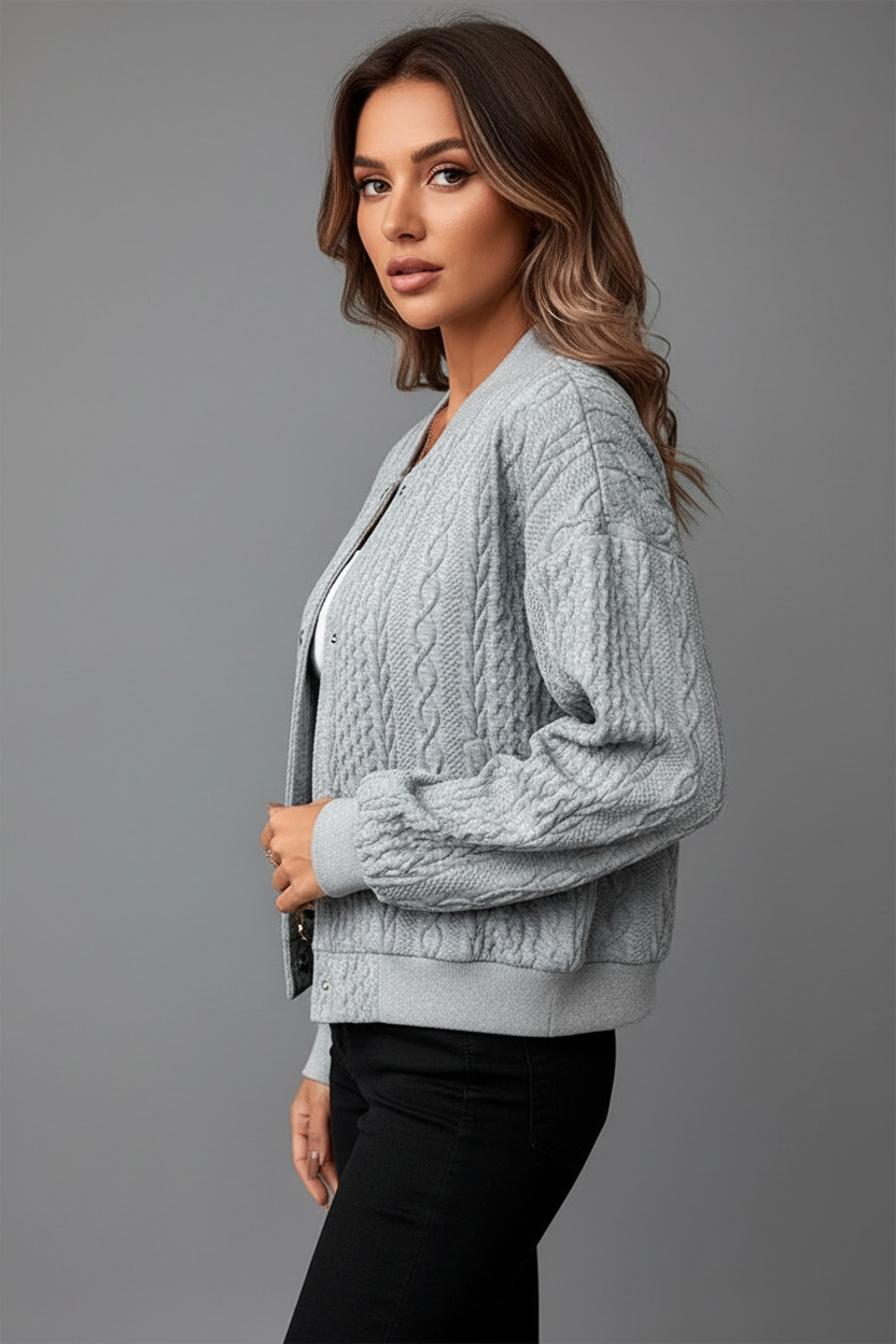 Grey quilted jacket side angle