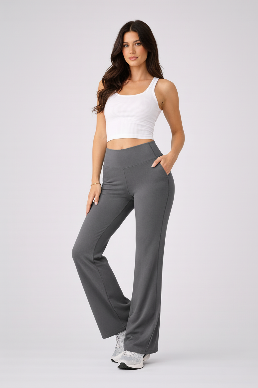 Grijze flared broek driekwart uniek model