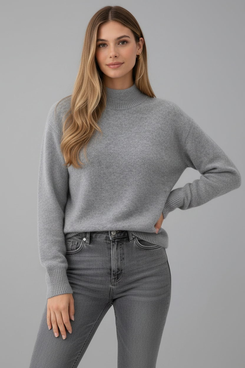 Grijze kasjmier trui frontaal