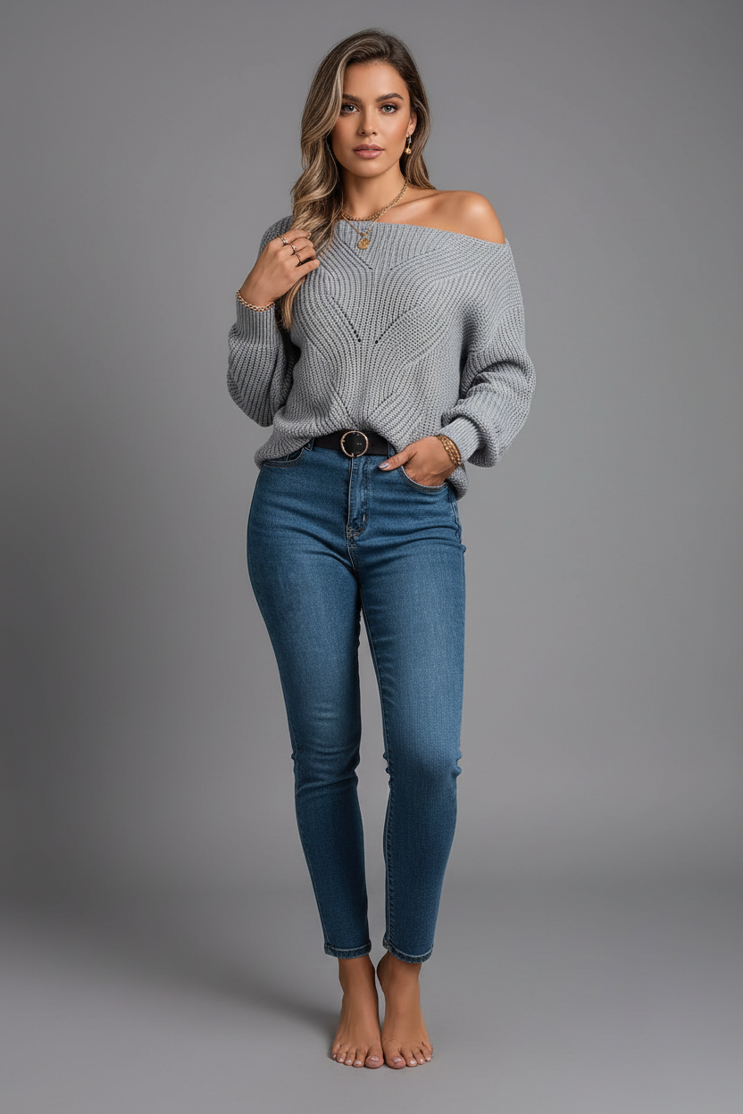 Grijze trui met model - frontaal