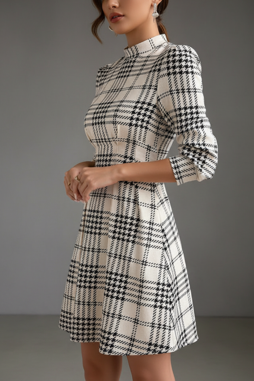 Houndstooth plaid dress side angle accurate