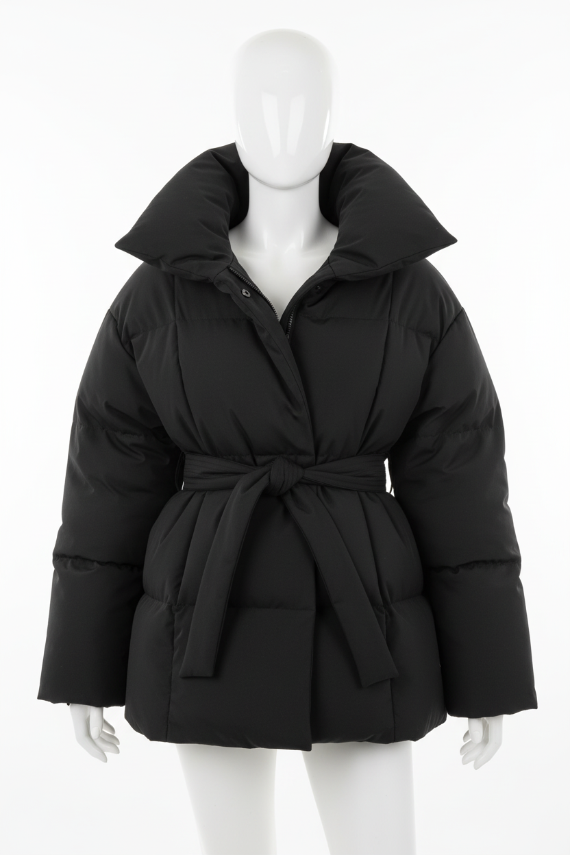 Zwarte puffer winterjas op paspop