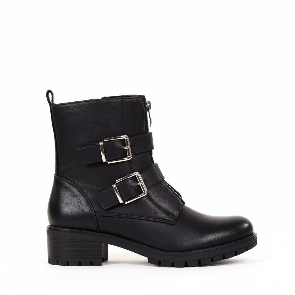 Zwarte biker boots zijkant met details