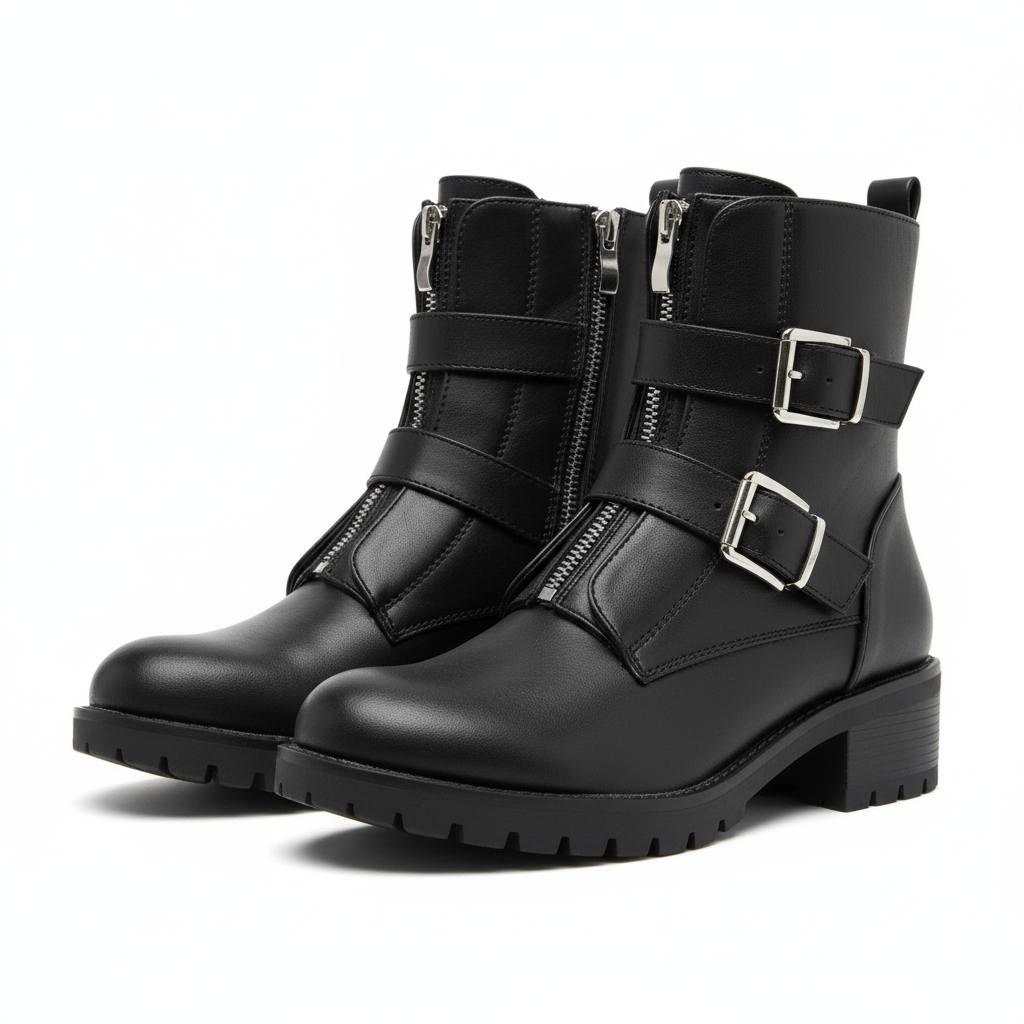 Zwarte biker boots driekwart hoek