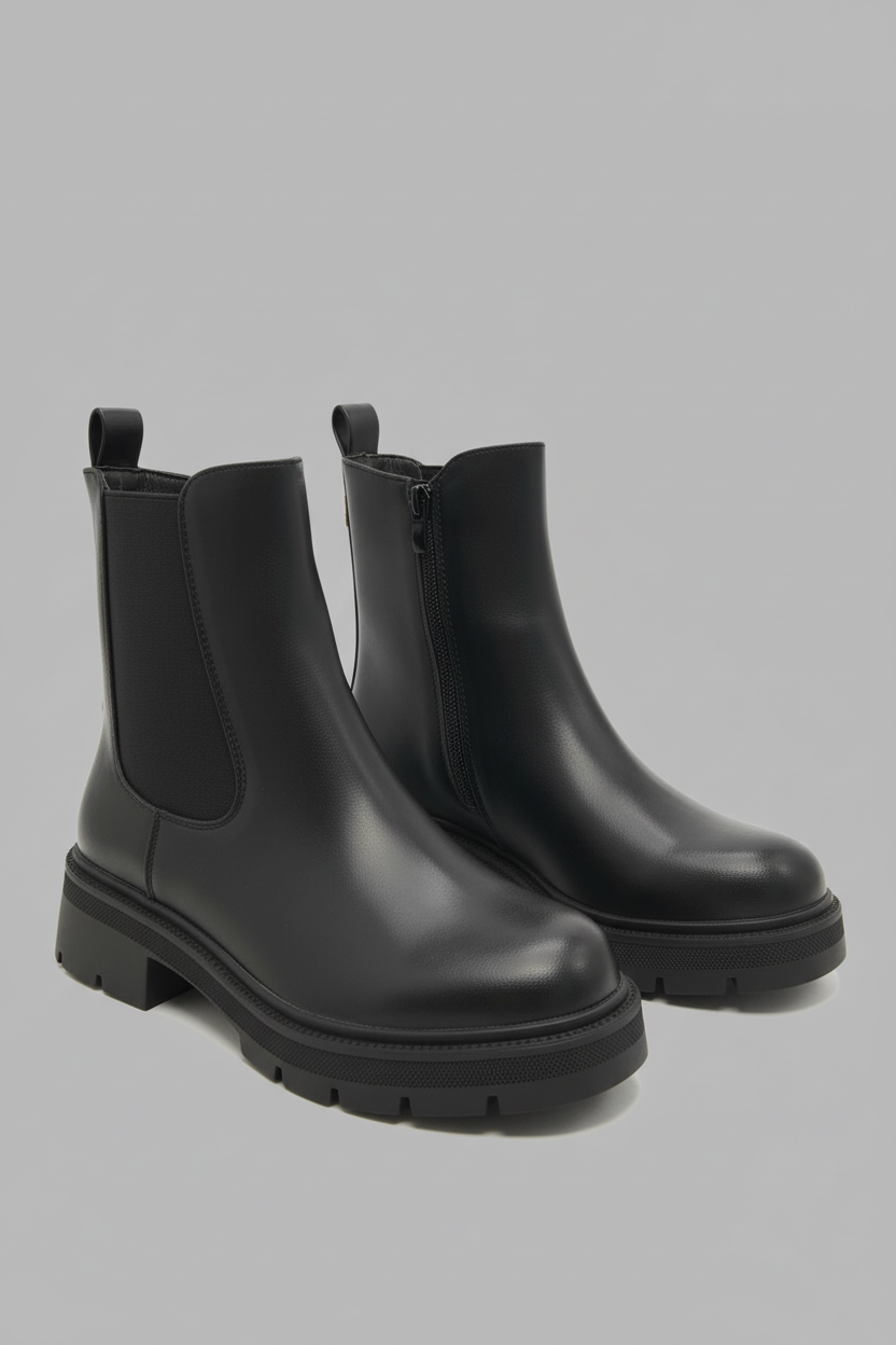 8806 Black PU Boots driekwart aanzicht