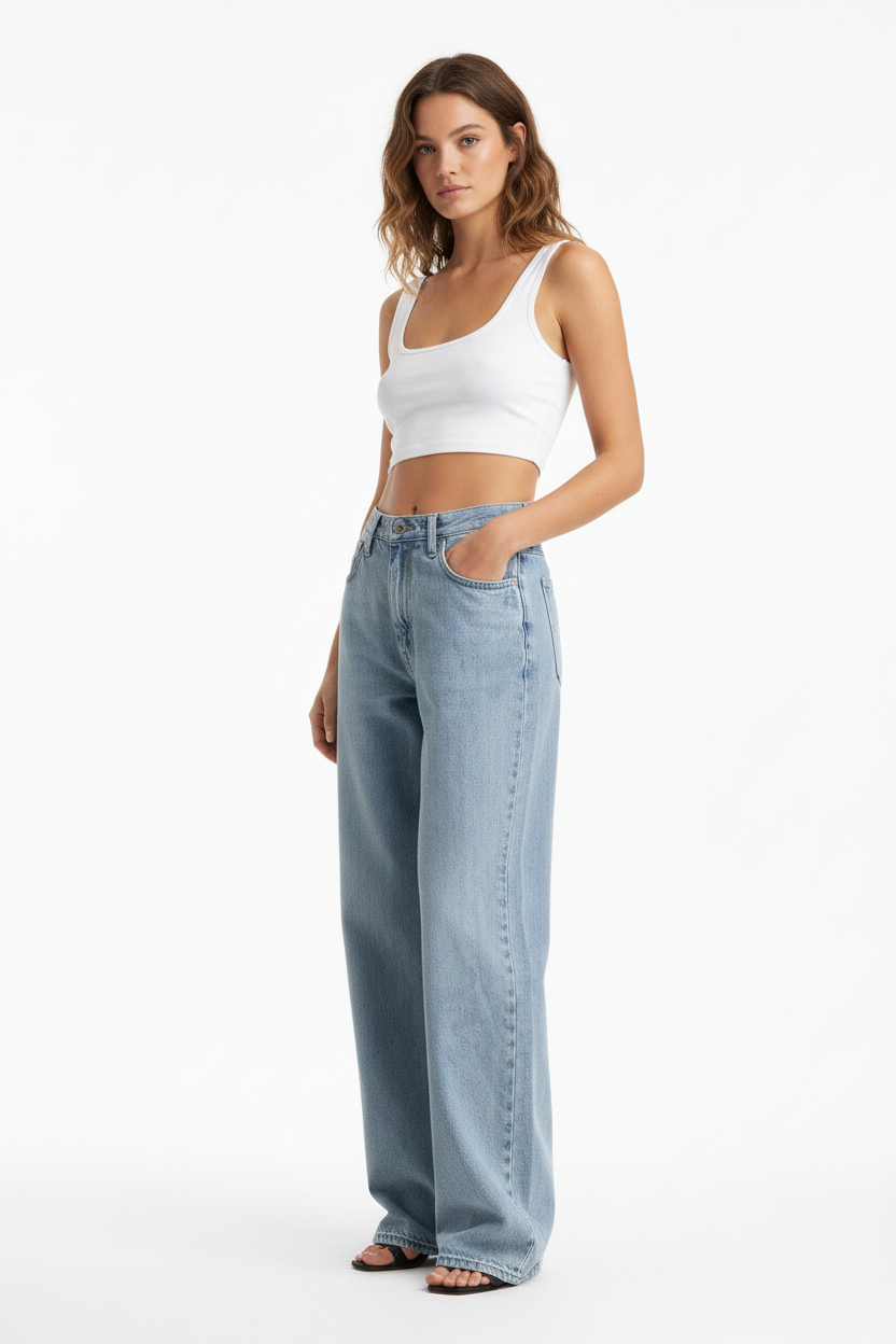 Lichtblauwe jeans driekwart