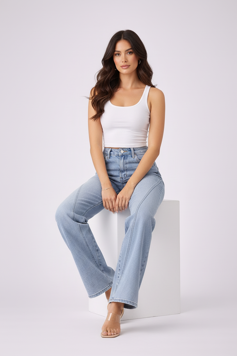 Katrina High Waist Straight Leg Jeans | Dames Denim Broek