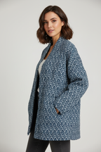 Navy blue geometric pattern jacket side angle