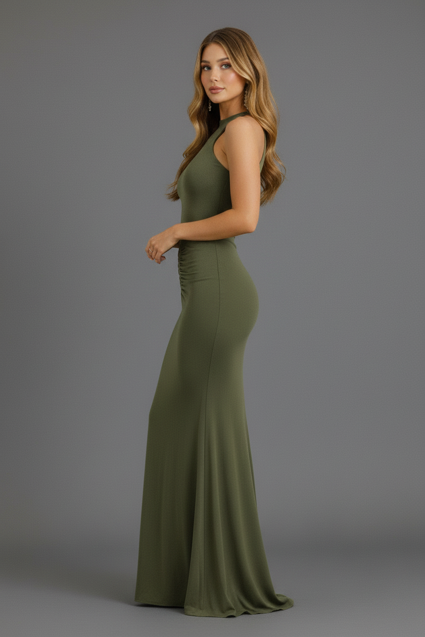 New brunette model side view