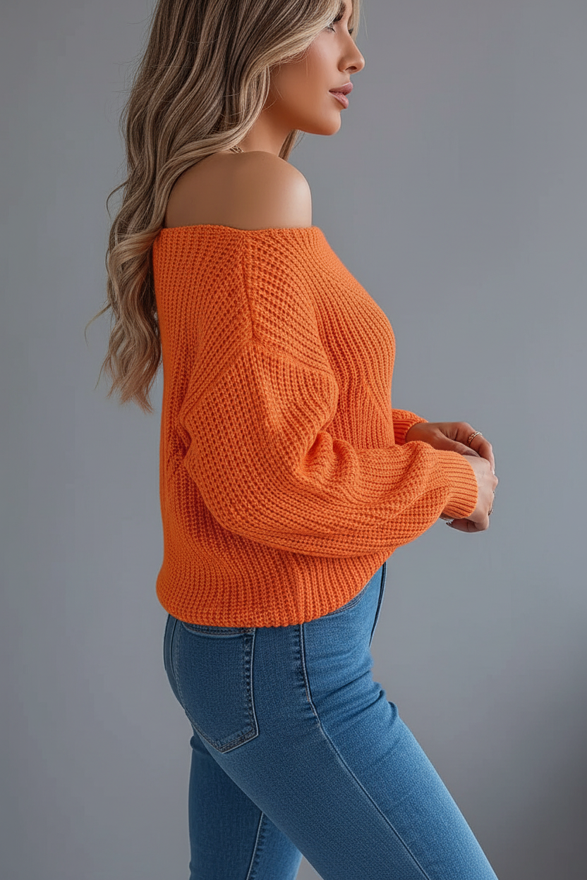 Oranje trui met model - zijkant