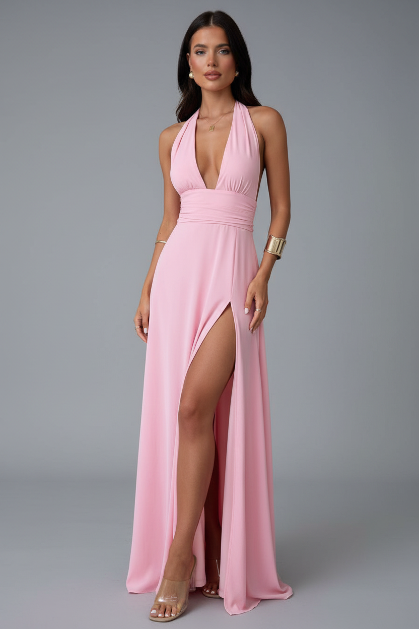 Pink halter maxi dress
