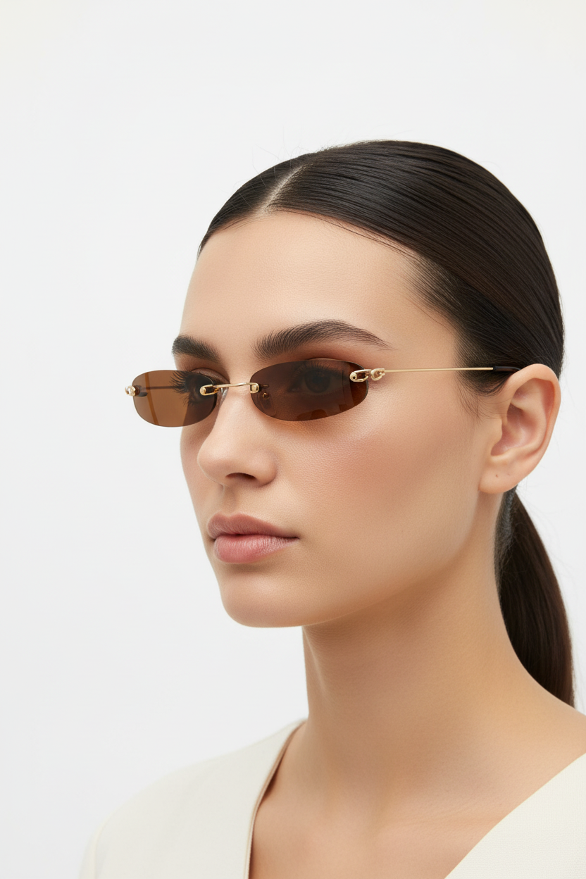 Rimless zonnebril close-up zijkant