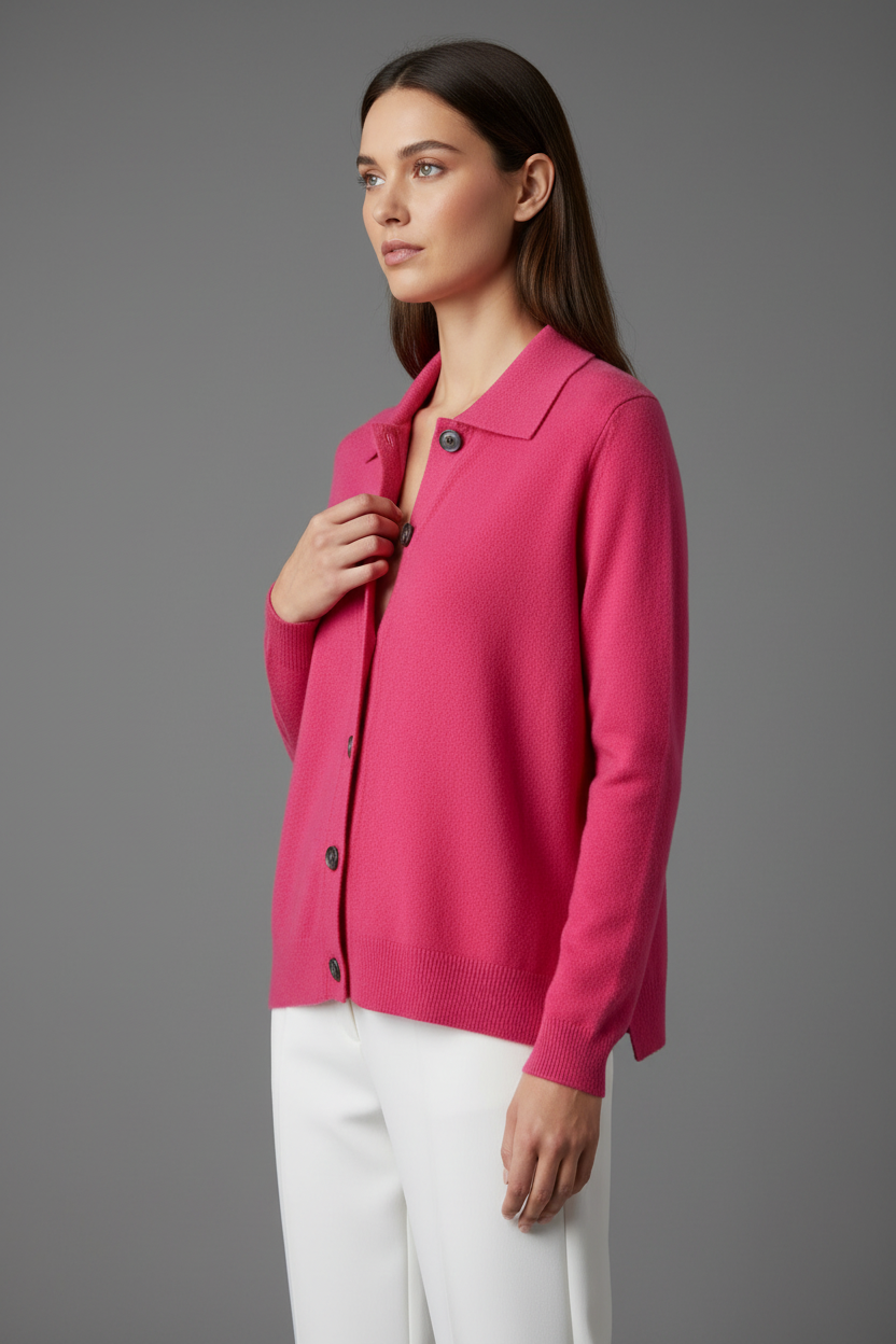 Roze cardigan - nieuw model zijkant