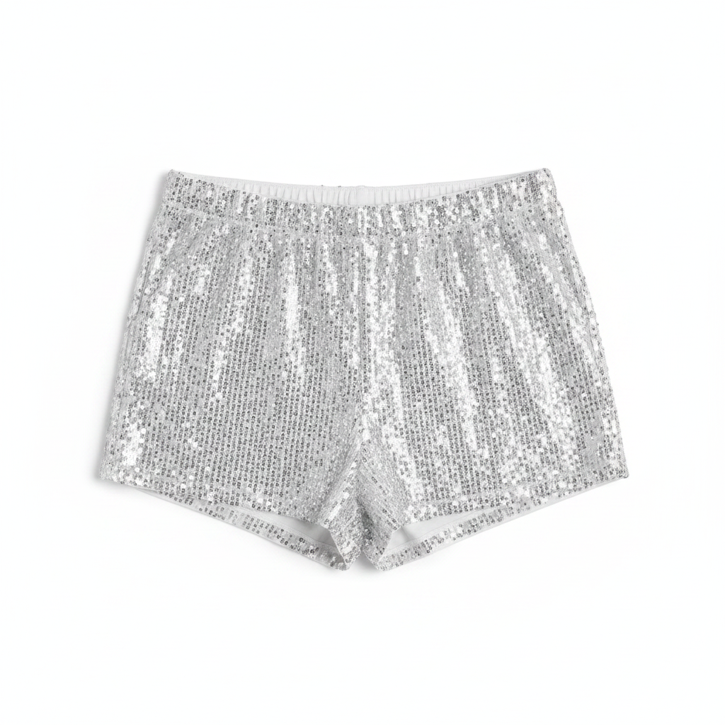 Silver Sequin Shorts - Flat Lay
