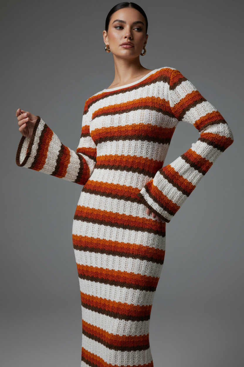 Eva Gebreide Maxi Jurk | Gestreept en Rugloos