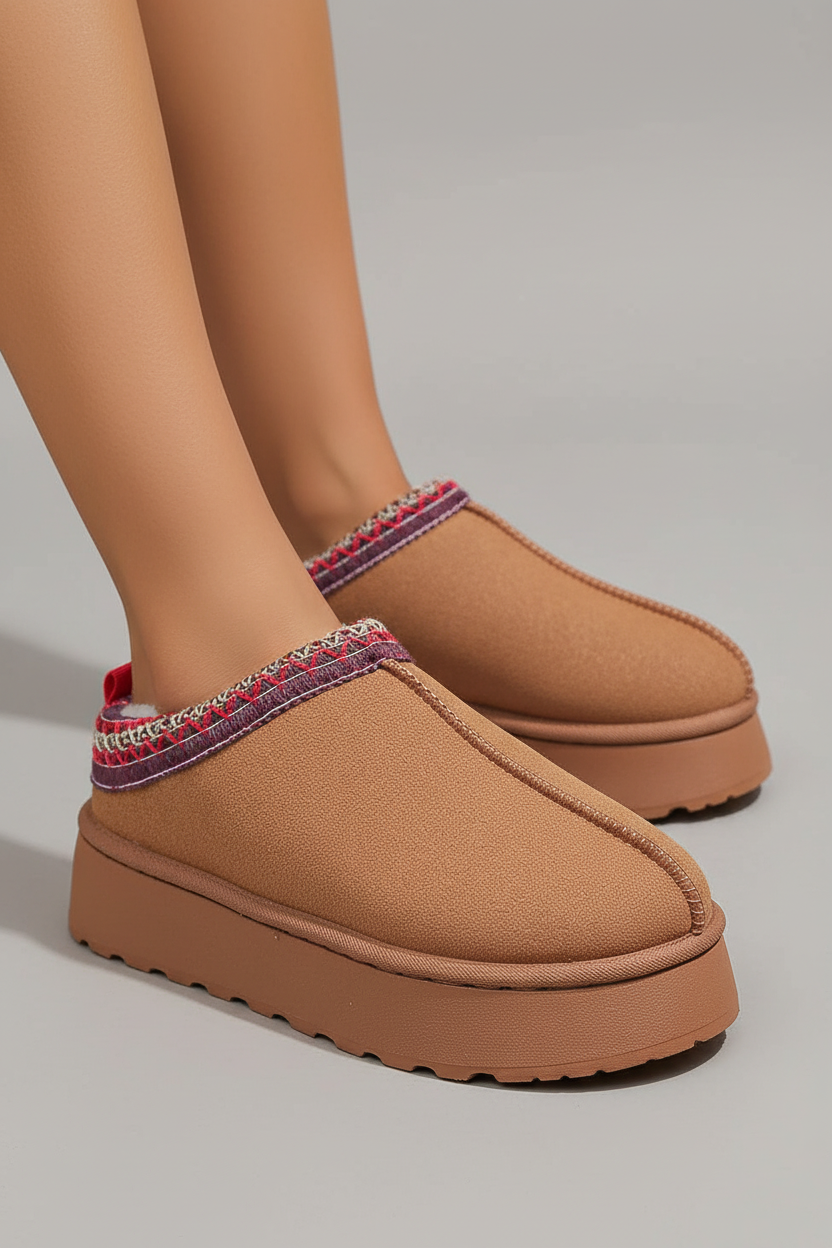Tan brown platform shoes close-up front