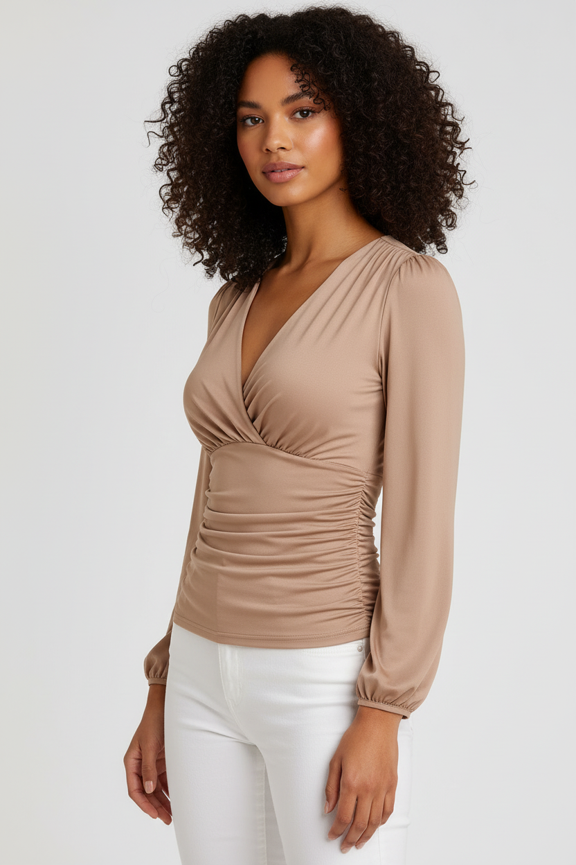 Unique model beige blouse front
