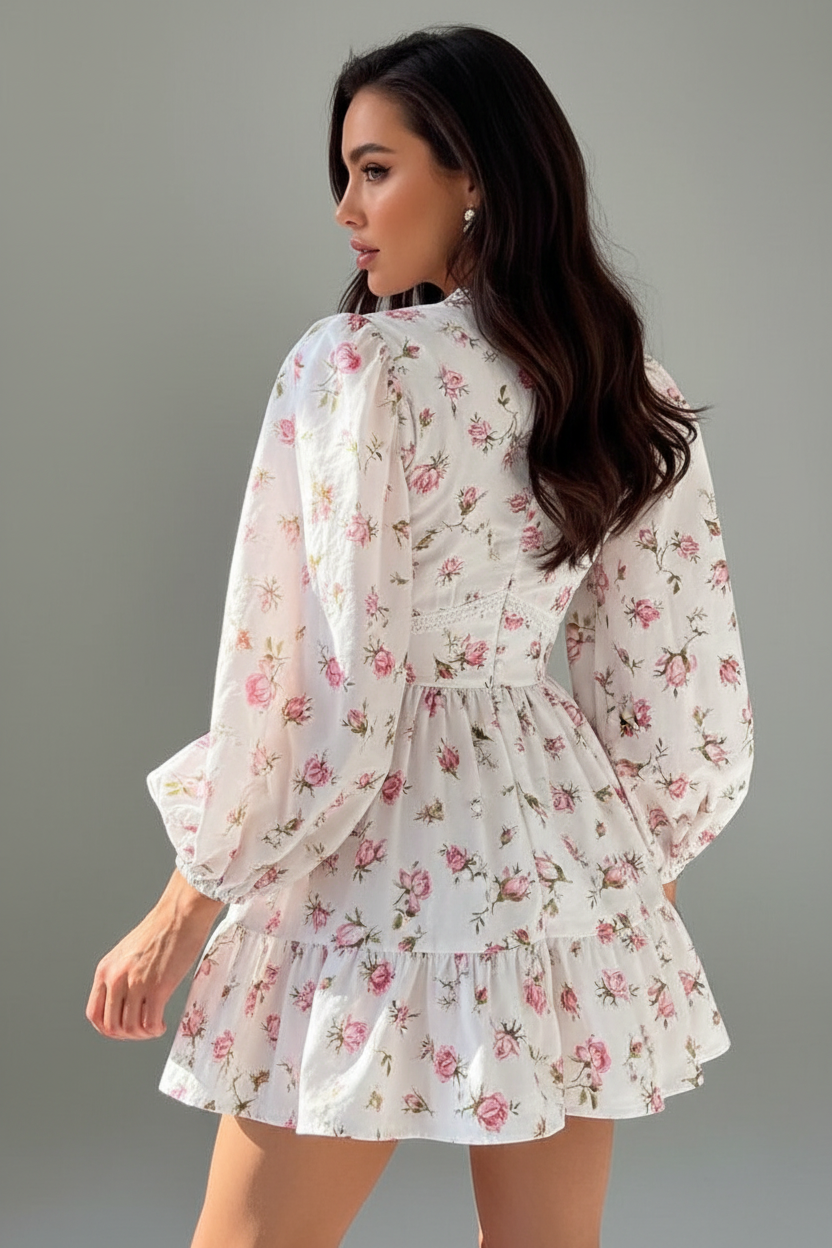 White floral print mini dress back angle