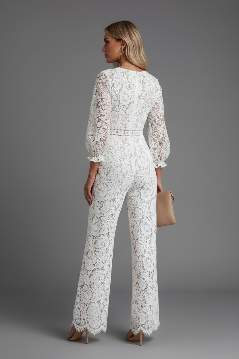 White lace jumpsuit back angle