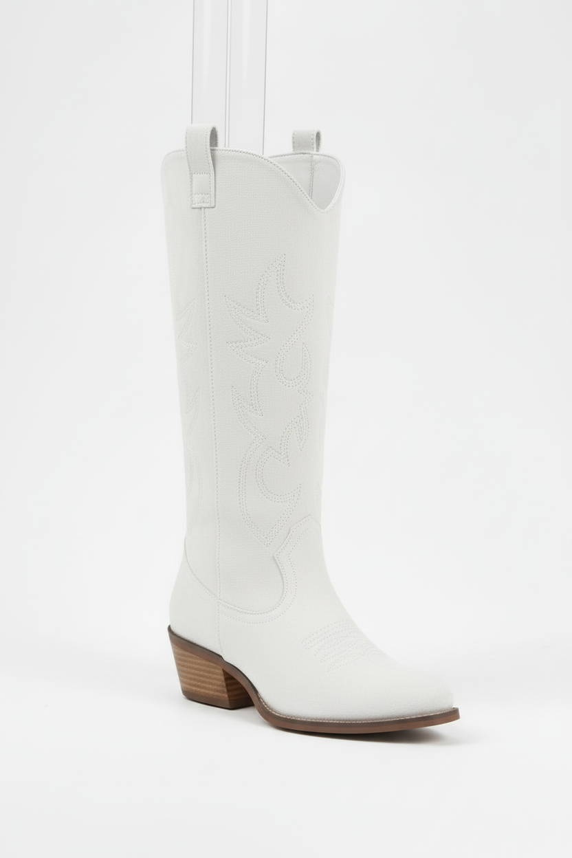 Witte suède cowboylaarzen hoek