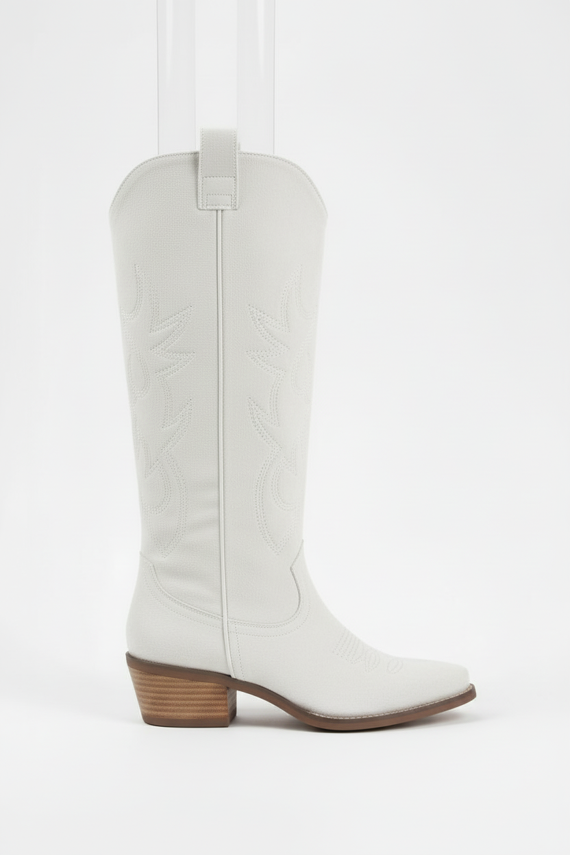 Witte suède cowboylaarzen zijkant