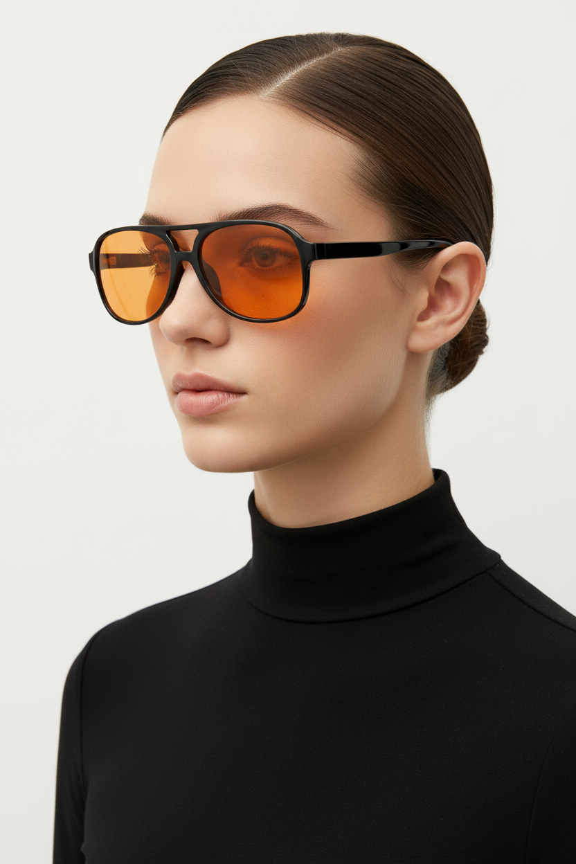 Zwarte aviator zonnebril close-up zijkant