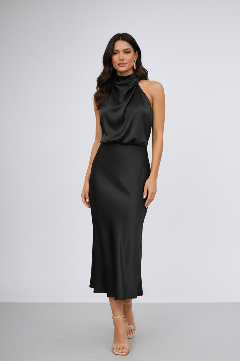 Zwarte Halter Neck Jurk