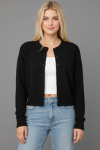 Zwarte knit cardigan op blond model