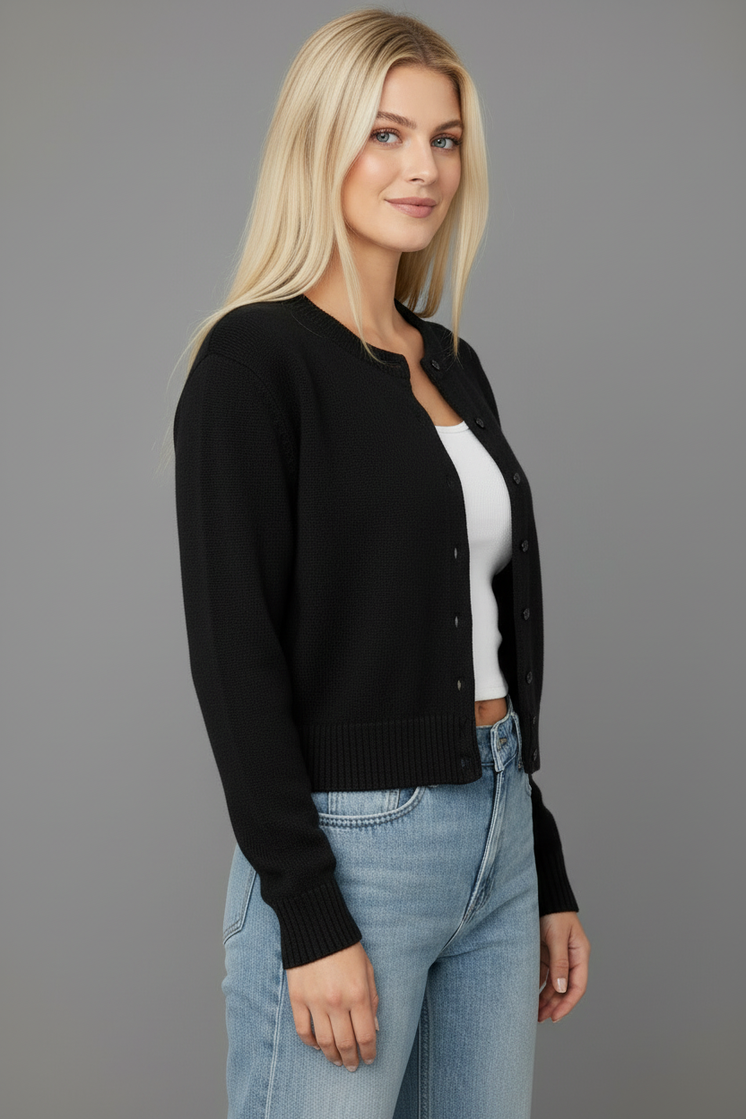 Zwarte knit cardigan zijkant view