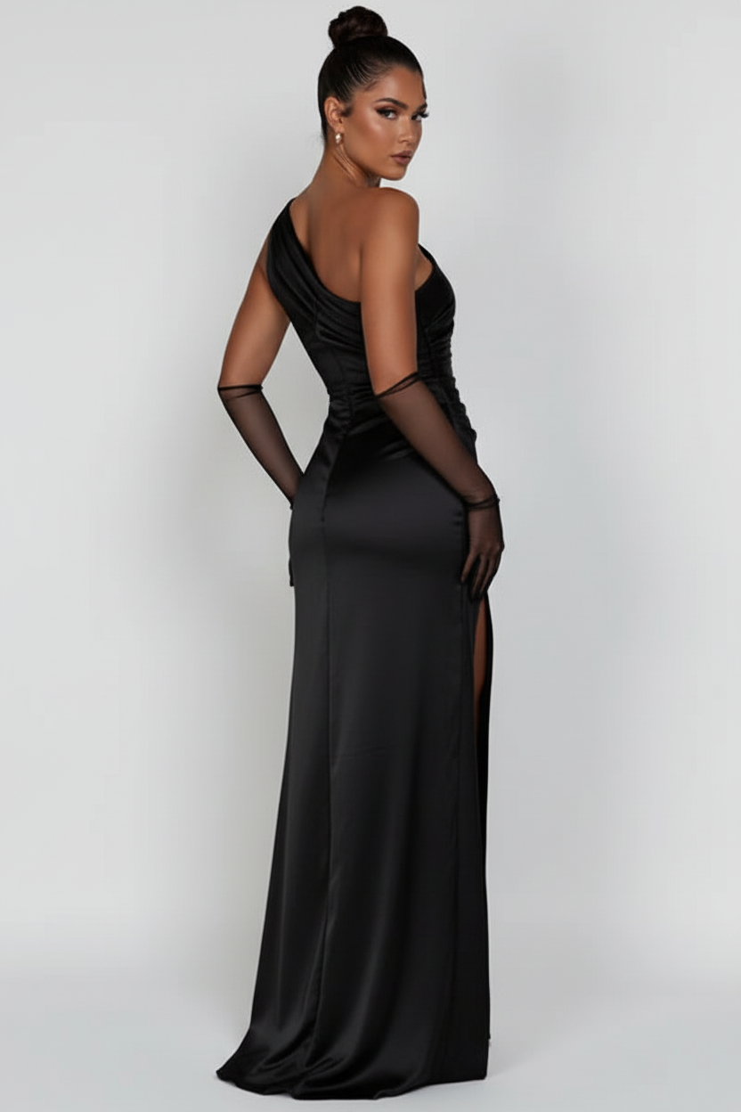 Zwarte One-Shoulder Maxi Jurk - Andere Hoek