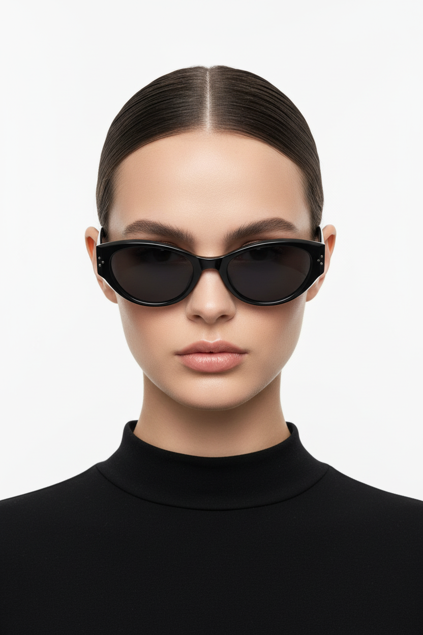 Zwarte retro zonnebril close-up frontaal