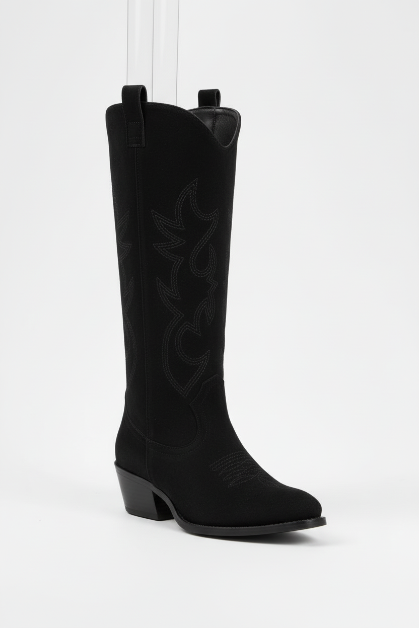 Zwarte suède cowboylaarzen hoek
